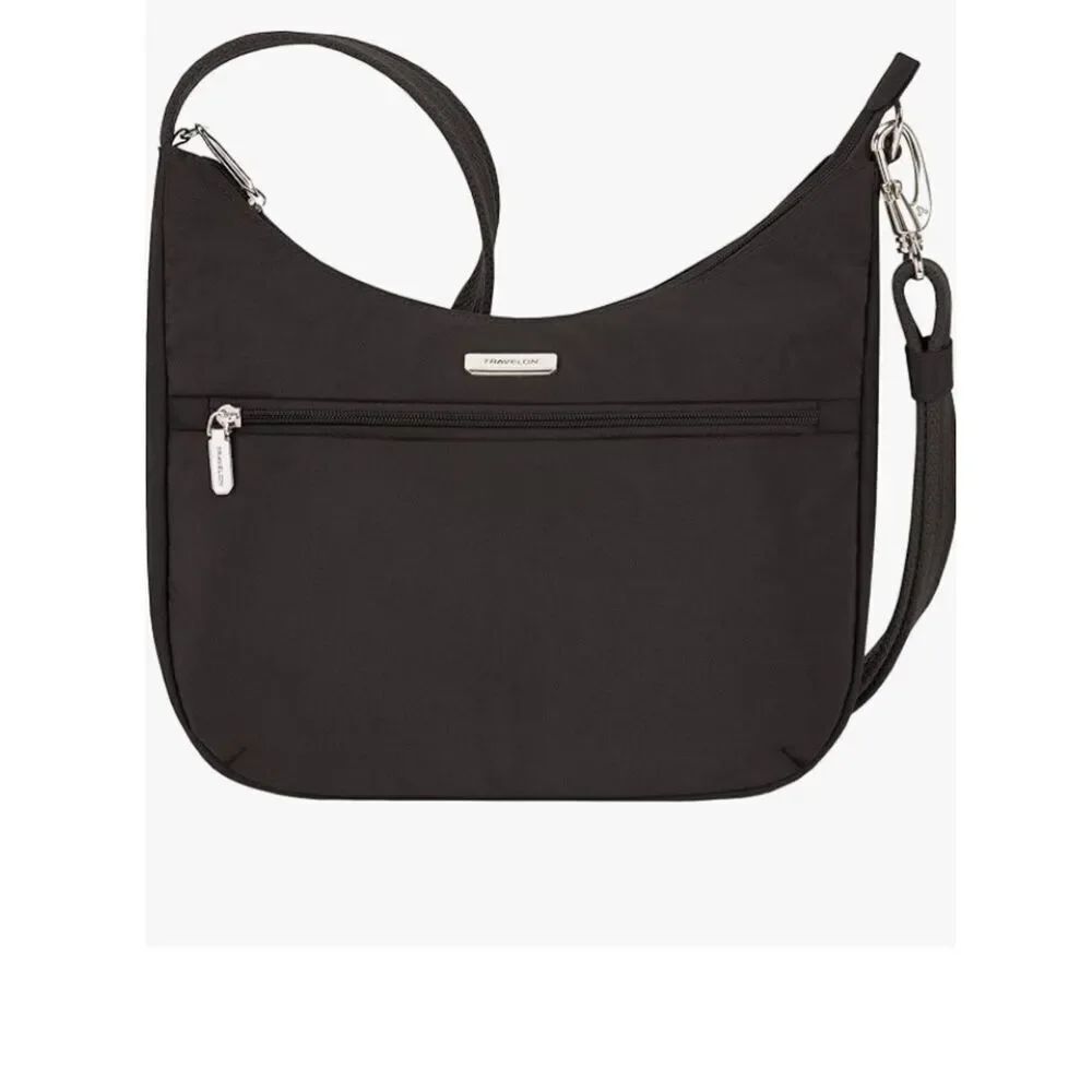Travelon Anti-Theft Essentials East/West Small Hobo Bag, Black, NWT